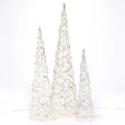 The Gerson Company Vine Cone With LED Lights In White (Set Of 3)