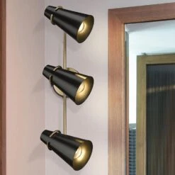 Golden Lighting Reeva 3-Light Bath Vanity With Matte Black Shade In Modern Brass -Home Decoration Series 62719778 2