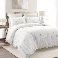 Triangle Home Fashions Livia Floral 5-Piece Full/Queen Comforter Set In Neutral And Blue