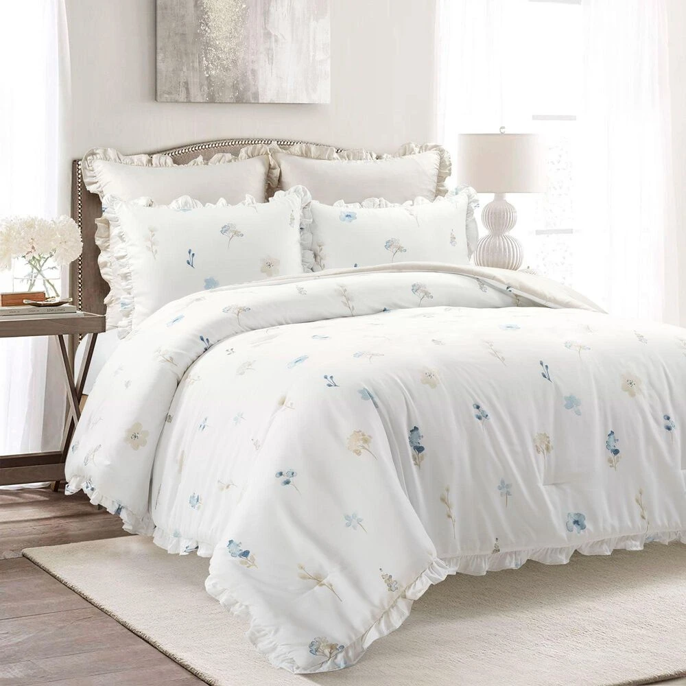Triangle Home Fashions Livia Floral 5-Piece Full/Queen Comforter Set In Neutral And Blue 3 Triangle Home Fashions Livia Floral 5-Piece Full/Queen Comforter Set In Neutral And Blue