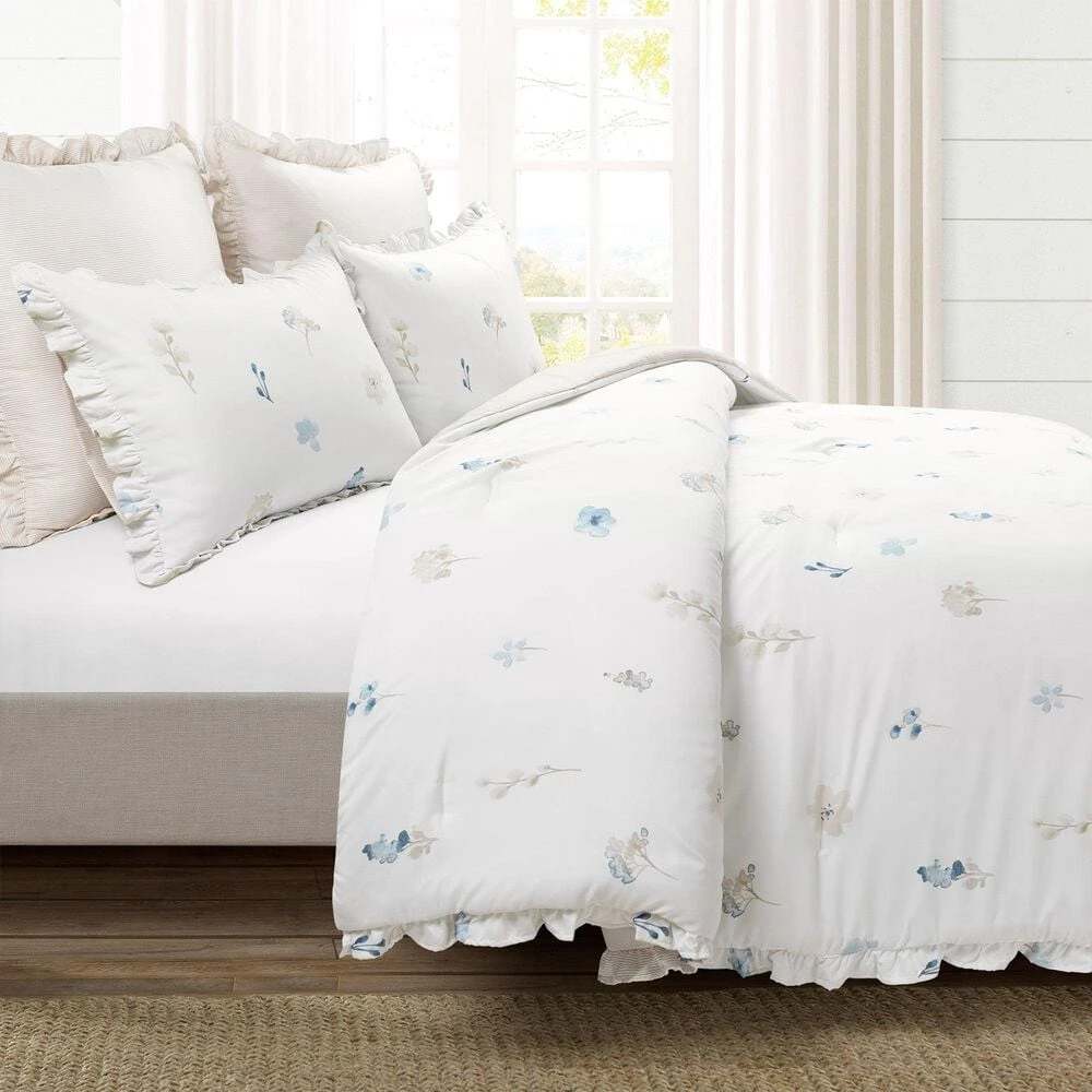 Triangle Home Fashions Livia Floral 5-Piece Full/Queen Comforter Set In Neutral And Blue 9 Triangle Home Fashions Livia Floral 5-Piece Full/Queen Comforter Set In Neutral And Blue - Image 7