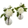 Nearly Natural, Inc. Nearly Natural Inc 11" Peony With Vase In White And Green (Set Of 2) -Home Decoration Series 63011019 1