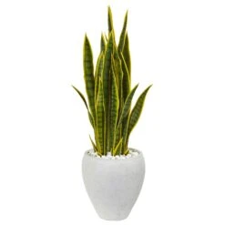 Nearly Natural, Inc. Nearly Natural Inc Sansevieria Artificial Plant With White Planter In Green And Yellow