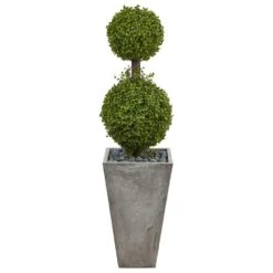 Nearly Natural, Inc. Nearly Natural Inc 4' Double Boxwood Topiary Artificial Tree With Cement Planter In Green