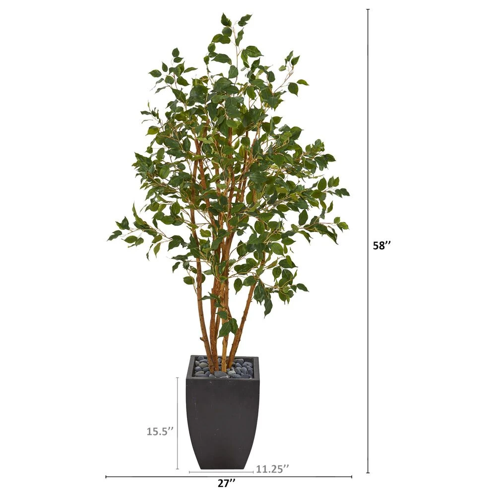 Nearly Natural, Inc. Nearly Natural Inc 58" Ficus Artificial Tree With Black Planter In Green 4 Nearly Natural, Inc. Nearly Natural Inc 58" Ficus Artificial Tree With Black Planter In Green - Image 2