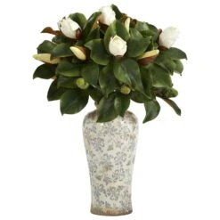 Nearly Natural, Inc. Nearly Natural Inc 29" Magnolia Artificial Plant With Designer Planter In Green