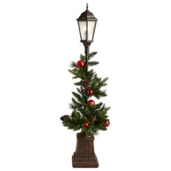 Nearly Natural, Inc. Nearly Natural Inc 5' Holiday Lamp Post With 50 LED Lights And Ornaments In Green