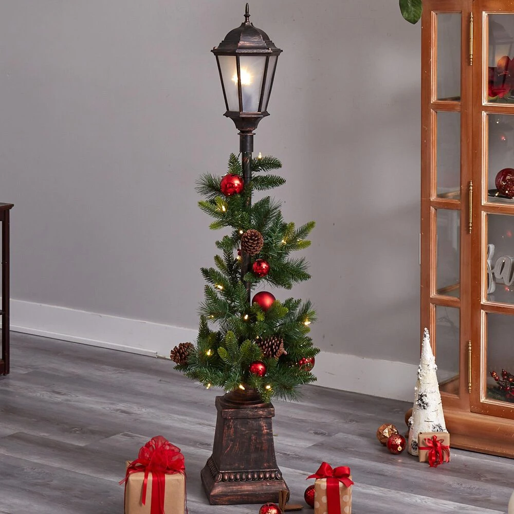 Nearly Natural, Inc. Nearly Natural Inc 5' Holiday Lamp Post With 50 LED Lights And Ornaments In Green 4 Nearly Natural, Inc. Nearly Natural Inc 5' Holiday Lamp Post With 50 LED Lights And Ornaments In Green - Image 2