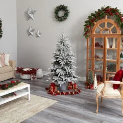 Nearly Natural, Inc. Nearly Natural Inc 6' Flocked Long Vermont Pine Tree With 250 LED Lights In Green -Home Decoration Series 63077648 9