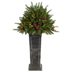 Nearly Natural, Inc. Nearly Natural Inc 4' Holiday Christmas Tree With Glittered On Pedestal And 150 LED Lights In Green