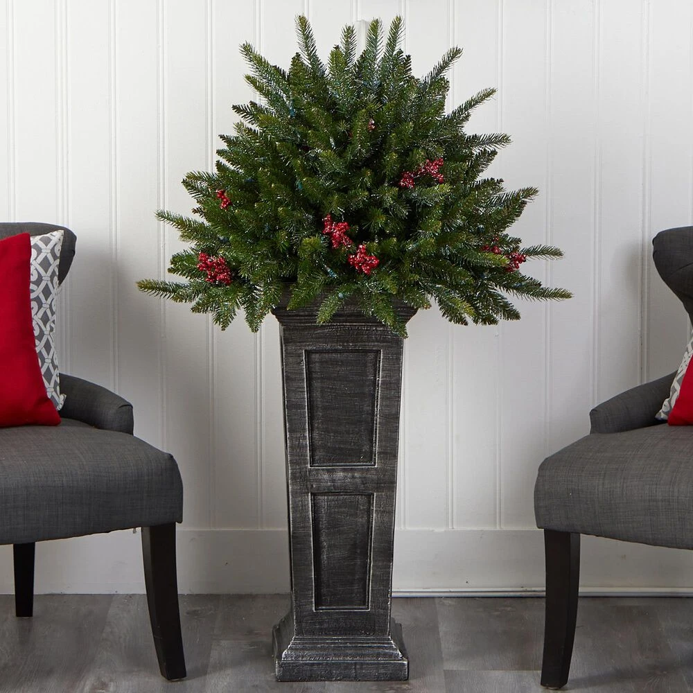 Nearly Natural, Inc. Nearly Natural Inc 4' Holiday Christmas Tree With Glittered On Pedestal And 150 LED Lights In Green 4 Nearly Natural, Inc. Nearly Natural Inc 4' Holiday Christmas Tree With Glittered On Pedestal And 150 LED Lights In Green - Image 2