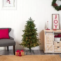 Nearly Natural, Inc. Nearly Natural Inc 4' South Carolina Spruce Christmas Tree With 250 White Lights In Green -Home Decoration Series 63078497 9