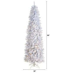Nearly Natural, Inc. Nearly Natural Inc 8' Pencil Christmas Tree With 400 White LED Lights In White -Home Decoration Series 63078554 10