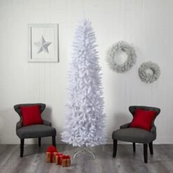Nearly Natural, Inc. Nearly Natural Inc 8' Pencil Christmas Tree With 400 White LED Lights In White -Home Decoration Series 63078554 7