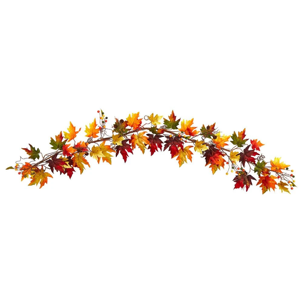 Nearly Natural, Inc. Nearly Natural Inc 6' Autumn Maple Leaf, Berry And Pinecones Garland In Orange 3 Nearly Natural, Inc. Nearly Natural Inc 6' Autumn Maple Leaf, Berry And Pinecones Garland In Orange