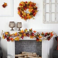 Nearly Natural, Inc. Nearly Natural Inc 6' Autumn Maple Leaf, Berry And Pinecones Garland In Orange 7 Nearly Natural, Inc. Nearly Natural Inc 6' Autumn Maple Leaf, Berry And Pinecones Garland In Orange -Home Decoration Series 63079420 2
