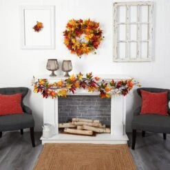 Nearly Natural, Inc. Nearly Natural Inc 6' Autumn Maple Leaf, Berry And Pinecones Garland In Orange 8 Nearly Natural, Inc. Nearly Natural Inc 6' Autumn Maple Leaf, Berry And Pinecones Garland In Orange -Home Decoration Series 63079420 3