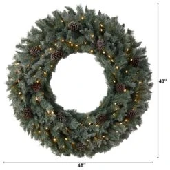 Nearly Natural, Inc. Nearly Natural Inc 4' Christmas Wreath With 150 White LED Lights And Pinecones In Green -Home Decoration Series 63079479 7