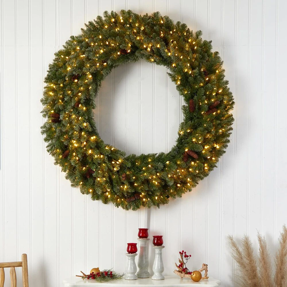 Nearly Natural, Inc. Nearly Natural Inc 5' Christmas Wreath With 300 White LED Lights In Green 4 Nearly Natural, Inc. Nearly Natural Inc 5' Christmas Wreath With 300 White LED Lights In Green - Image 2