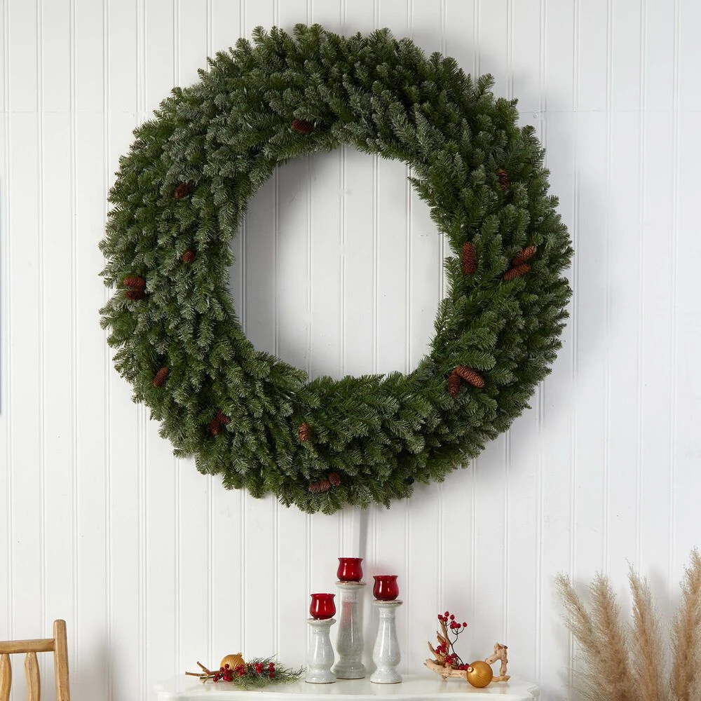 Nearly Natural, Inc. Nearly Natural Inc 5' Christmas Wreath With 300 White LED Lights In Green 6 Nearly Natural, Inc. Nearly Natural Inc 5' Christmas Wreath With 300 White LED Lights In Green - Image 4
