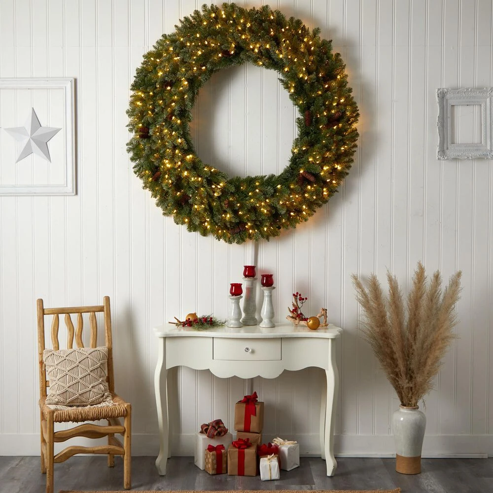 Nearly Natural, Inc. Nearly Natural Inc 5' Christmas Wreath With 300 White LED Lights In Green 8 Nearly Natural, Inc. Nearly Natural Inc 5' Christmas Wreath With 300 White LED Lights In Green - Image 6