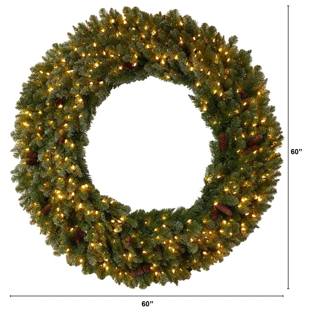 Nearly Natural, Inc. Nearly Natural Inc 5' Christmas Wreath With 300 White LED Lights In Green 9 Nearly Natural, Inc. Nearly Natural Inc 5' Christmas Wreath With 300 White LED Lights In Green - Image 7