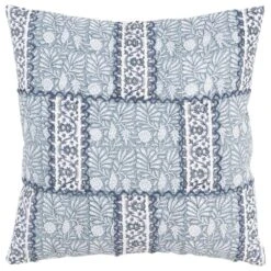 Rizzy Home 20" X 20" Down Filled Floral Throw Pillow In Blue And Neutral