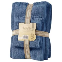 Hampton Park Nova Cotton Dobby Slub 6-Piece Towel Set In Navy -Home Decoration Series 63219471 3