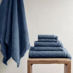 Hampton Park Nova Cotton Dobby Slub 6-Piece Towel Set In Navy -Home Decoration Series 63219471 9