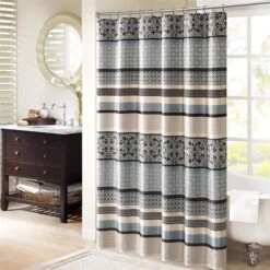 Hampton Park Princeton Jacquard Shower Curtain In Blue