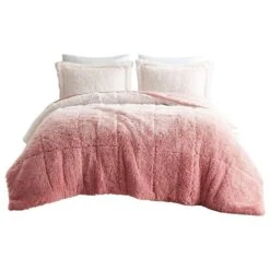 Hampton Park Brielle Ombre 2-Piece Twin/Twin XL Shaggy Long Fur Comforter Mini Set In Blush