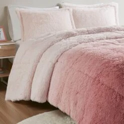 Hampton Park Brielle Ombre 2-Piece Twin/Twin XL Shaggy Long Fur Comforter Mini Set In Blush -Home Decoration Series 63220271 4