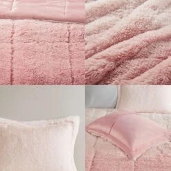 Hampton Park Brielle Ombre 2-Piece Twin/Twin XL Shaggy Long Fur Comforter Mini Set In Blush -Home Decoration Series 63220271 7