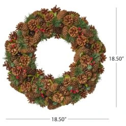 Noble House 18.5" Pine Cone And Glitter Artificial Christmas Wreath In Natural And Green -Home Decoration Series 63301899 5