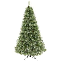 Noble House 7' Cashmere Pine And Mixed Needles Artificial Christmas Tree With White LED Lights In Green
