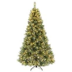 Noble House 7' Cashmere Pine And Mixed Needles Artificial Christmas Tree With White LED Lights In Green -Home Decoration Series 63302061 10