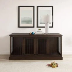 Crosley Furniture Winslow Credenza Pet Crate In Dark Brown And Black -Home Decoration Series 63420277 11