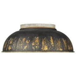 Golden Lighting Kinsley 2-Light Flush Mount With Antique Black Shade In Aged Galvanized Steel