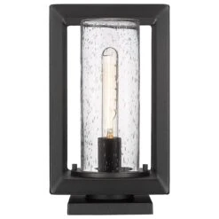 Golden Lighting Smyth 1-Light Outdoor Pier Mount With Seeded Glass Shade In Natural Black -Home Decoration Series 63643027 2