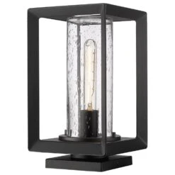 Golden Lighting Smyth 1-Light Outdoor Pier Mount With Seeded Glass Shade In Natural Black -Home Decoration Series 63643027 3
