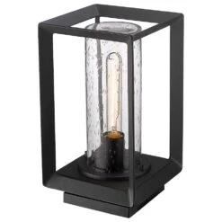 Golden Lighting Smyth 1-Light Outdoor Pier Mount With Seeded Glass Shade In Natural Black -Home Decoration Series 63643027 4