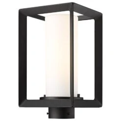 Golden Lighting Smyth 1-Light Outdoor Post Mount With Opal Glass Shade In Natural Black -Home Decoration Series 63643035 3