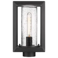 Golden Lighting Smyth 1-Light Outdoor Post Mount With Seeded Glass Shade In Natural Black -Home Decoration Series 63643043 2