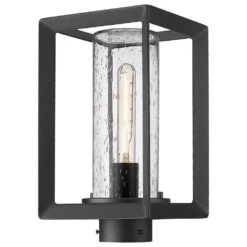 Golden Lighting Smyth 1-Light Outdoor Post Mount With Seeded Glass Shade In Natural Black -Home Decoration Series 63643043 3
