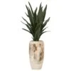 DandW Silks Dark Green Senseveria Plant With Wooden Vase In Green -Home Decoration Series 63649982 1