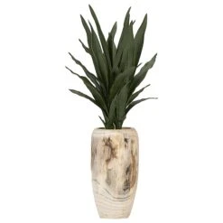 DandW Silks Dark Green Senseveria Plant With Wooden Vase In Green