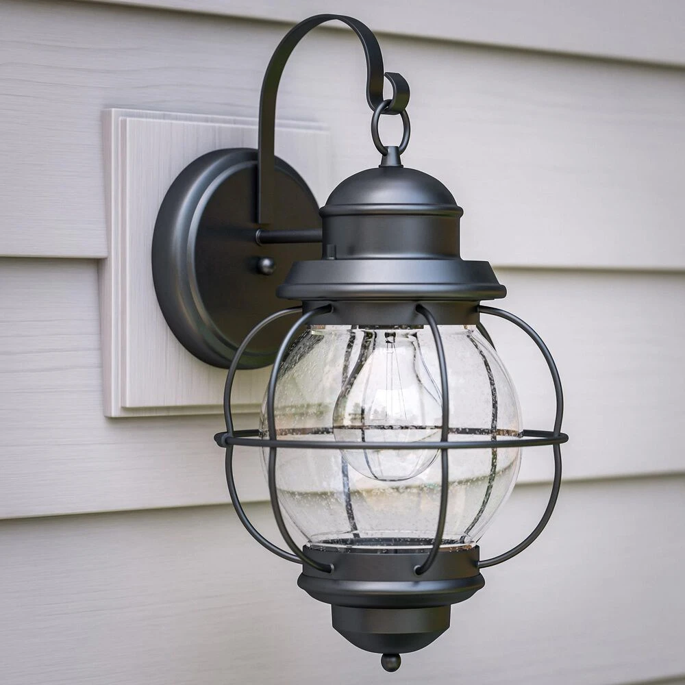 Kenroy Hatteras 1-Light Medium Outdoor Wall Lantern In Black 4 Kenroy Hatteras 1-Light Medium Outdoor Wall Lantern In Black - Image 2