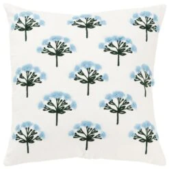 Rizzy Home 20" X 20" Floral Down Filled Throw Pillow In Ivory And Blue