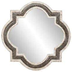 Maple And Jade 30" Scalloped Wall Mirror In Distressed White And Brownish-Gray