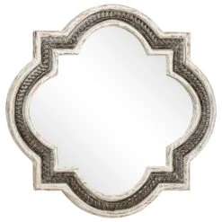 Maple And Jade 30" Scalloped Wall Mirror In Distressed White And Brownish-Gray -Home Decoration Series 64002066 6